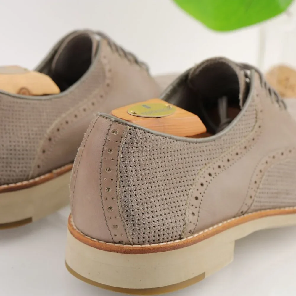 Johnston Murphy Mens Campton Saddle Oxford Size 9.5 M Tan Perf Suede Dress Shoes